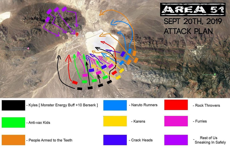 Alleged Area 51 attack plan spread on social media. Disclaimer: author is not participating as part of the Kyle group.